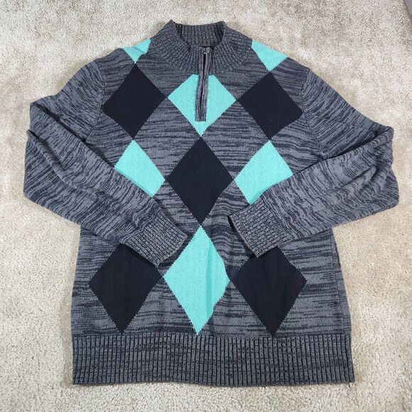 Carbon Other - Carbon Sweater Mens L Gray 1/4 Zip Diamond Pattern Argyle Classic Preppy #283